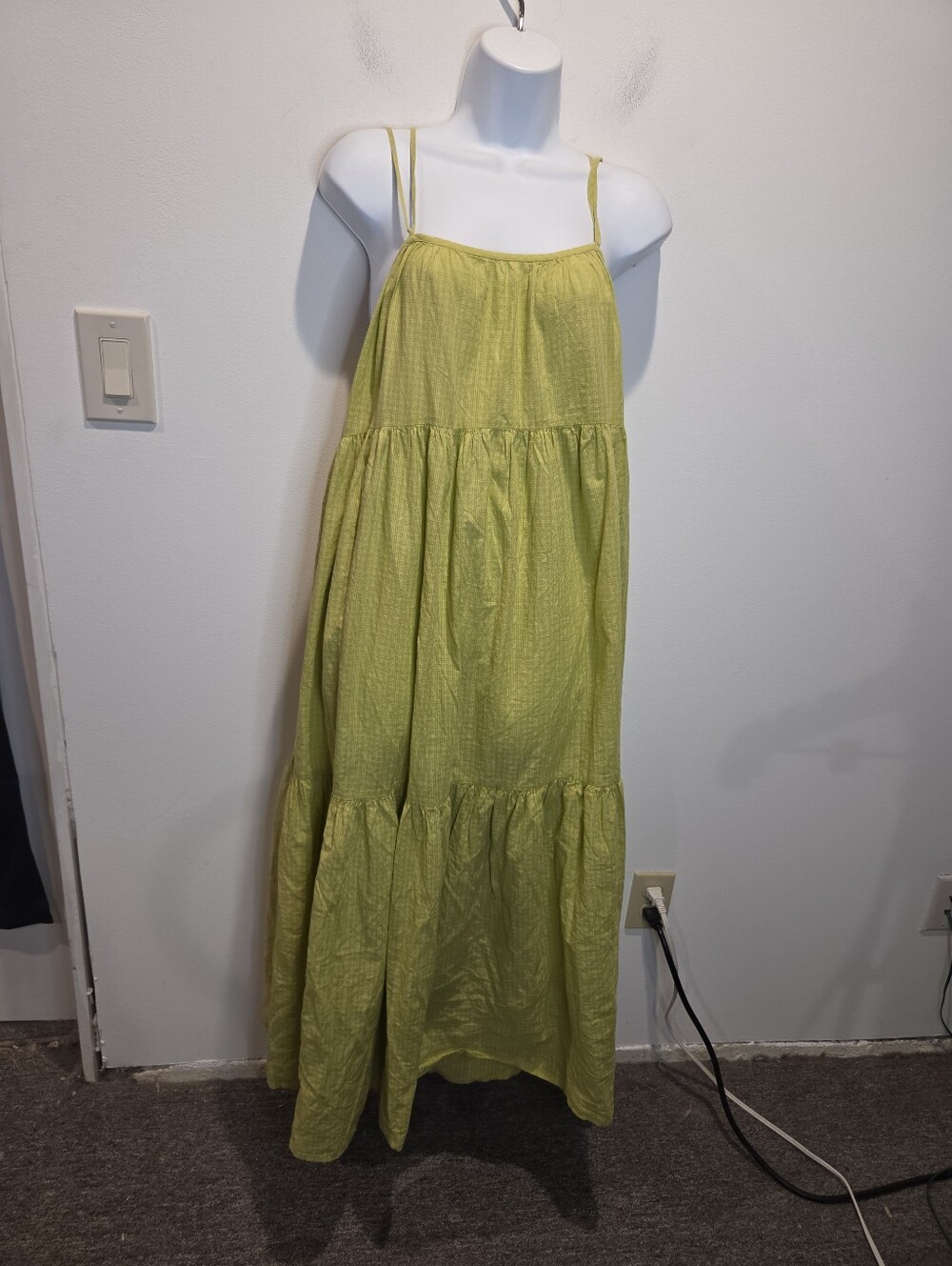 Everlane Size M Billow Tiered Maxi Dress In Green Pickle Plaid Pockets